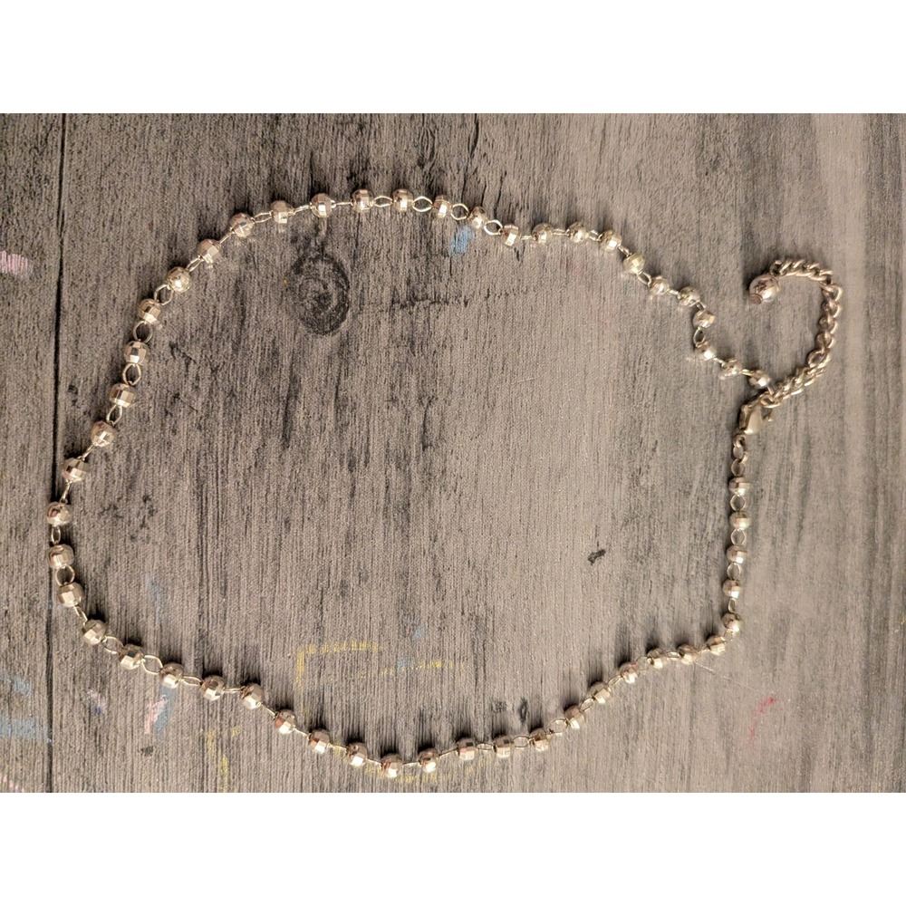 Silver Tone Faceted Bead Chain Necklace Adjustable Lobster Clasp Minimalist